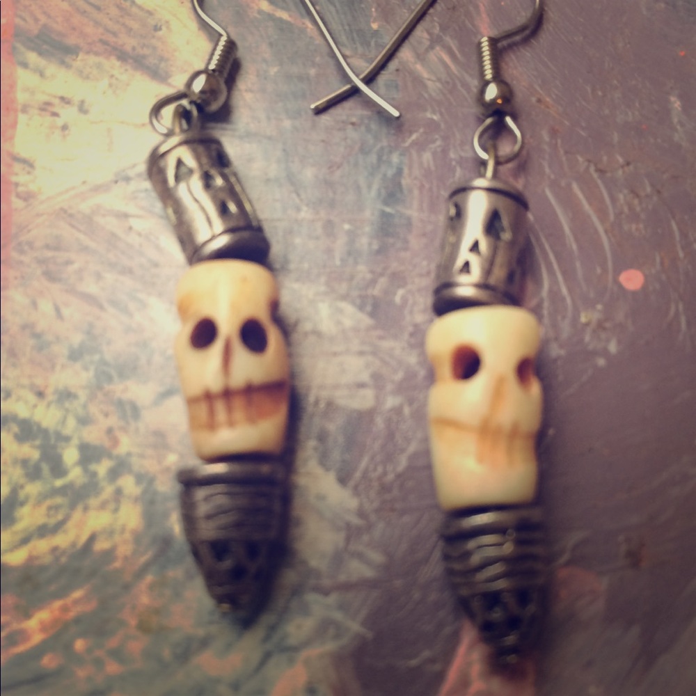 New Mexico silver and skull bead earrings